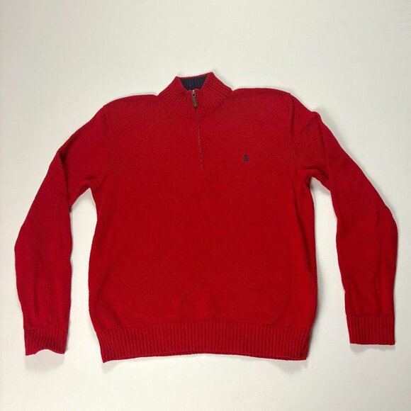 Vintage Polo Ralph Lauren Mens 1/4 Zip Pullover Sweater Red Sz L Pony Cotton - Picture 1 of 6
